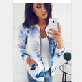 New Vintage Style Autumn Plus Size Printed Bomber Jacket For Women Pockets Zipper Long Sleeve Coat For Female Flower Chiffon White Jacket Woman