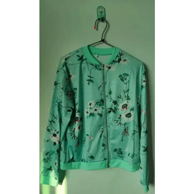 New Vintage Style Autumn Plus Size Printed Bomber Jacket For Women Pockets Zipper Long Sleeve Coat For Female Flower Chiffon White Jacket Woman
